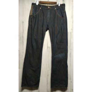 ETIENNE OZEKI MENS INDIGO BLUE SKATER MOTO JEANS SZ 34X33 DISTRESSED READ